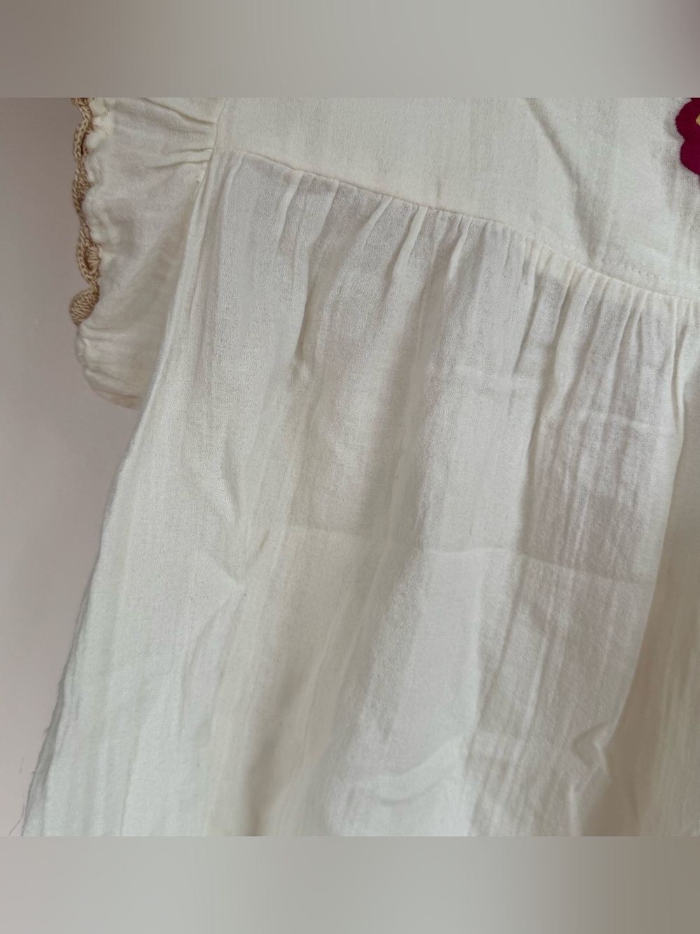 THML Boho Mexican Floral Embroidered Gauze Square Neck Cotton Top Cream - Medium - Picture 7 of 13